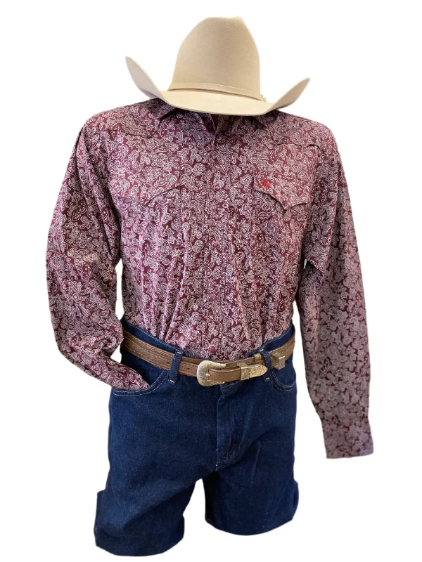 Men's Rodeo Burgundy & White Paisley Western Shirt