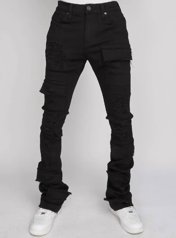 Men's Super Stacked Cargo Jeans In Jet Black