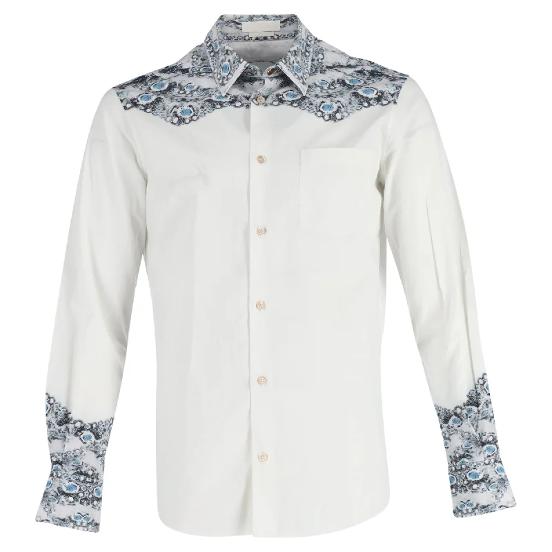 Alexander McQueen Skull Print Button Down Shirt in White Cotton