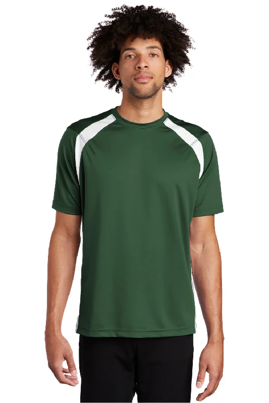 Sport-Tek Mens Dry Zone Moisture Wicking Short Sleeve Crewneck T-Shirt - Forest Green/White - Closeout