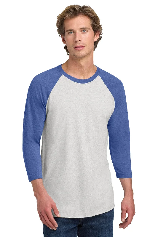 Next Level Mens Jersey 3/4 Sleeve Crewneck T-Shirt - Heather White/Vintage Royal Blue