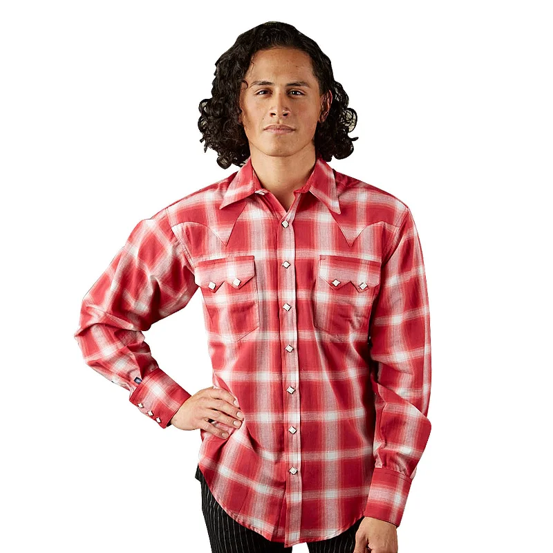 Men's Red & White Shadow Plaid Western Shirt