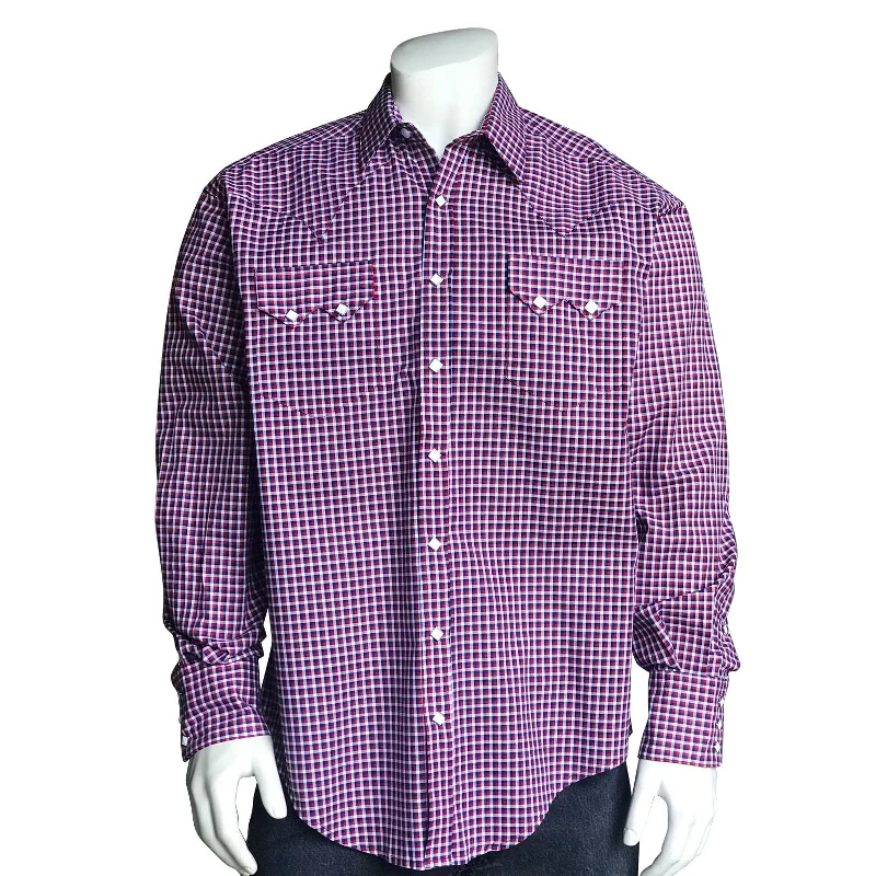 Men’s Red, White & Navy Windowpane Check Western Shirt