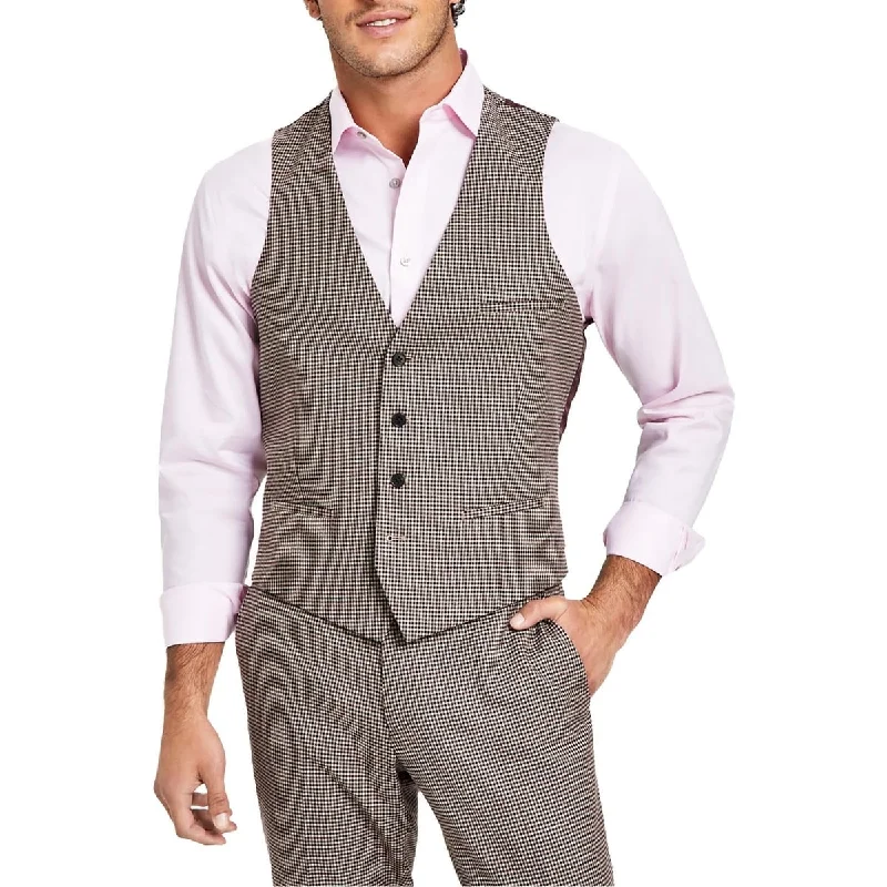 Bar III Men's Slim Fit Check Suit Separate Vest Brown