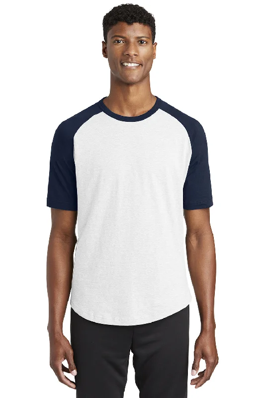 Sport-Tek Mens Short Sleeve Crewneck T-Shirt - White/Navy Blue - Closeout