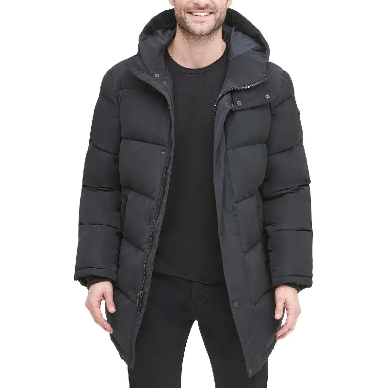 DKNY Men's Quilted Water Resistant Hooded City Full Length Parka Jacket Black Size X-Large