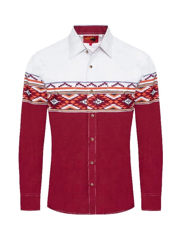 White & Red Solid Tribal Print Long Sleeve Shirt