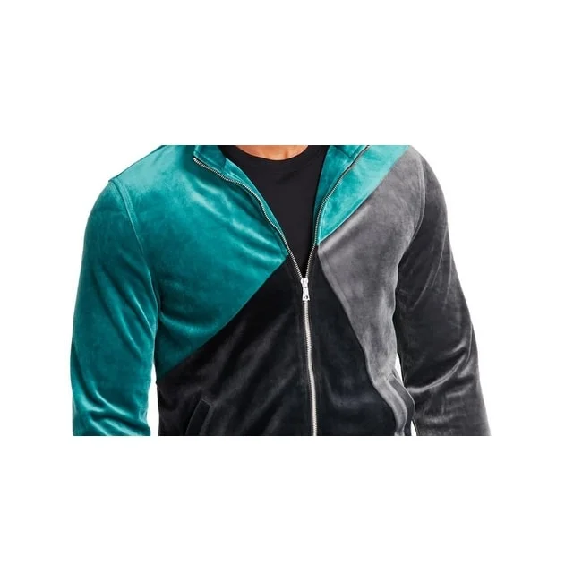 Inc International Concepts Men's Velour Colorblock Track Jacket Green Size X-Small