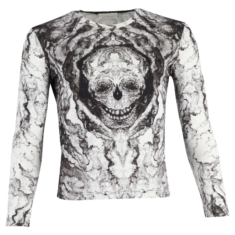 Alexander McQueen Skull-Print Long-Sleeve Tee in White Cotton