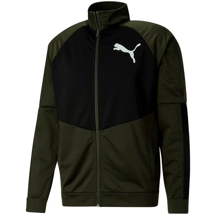 Puma Men's Contrast 2.0 Colorblocked Logo Print Track Jacket Green