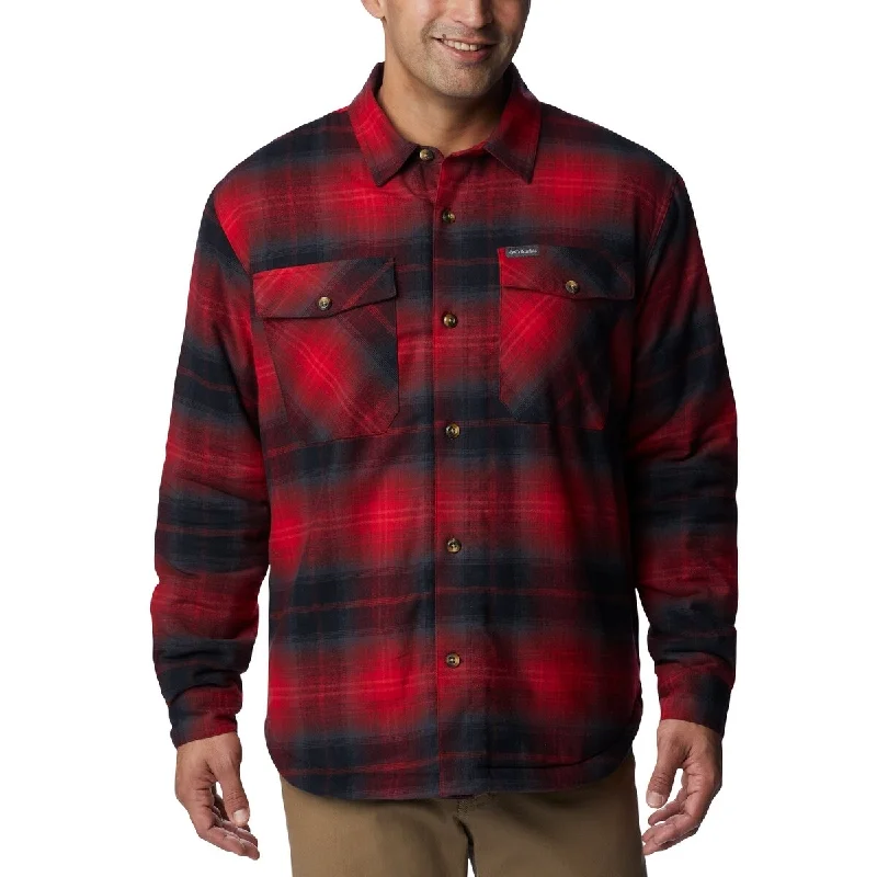 Columbia Men's Plaid Sherpa-Lined Shirt Jacket Red Size Large