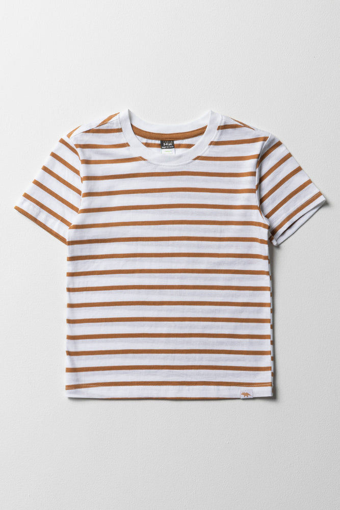 Boys Stripe Short Sleeve T-Shirt Natural & White