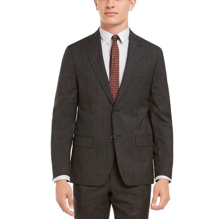 DKNY Men's Modern-Fit Stretch Plaid Suit Separate Jacket Brown Size 48