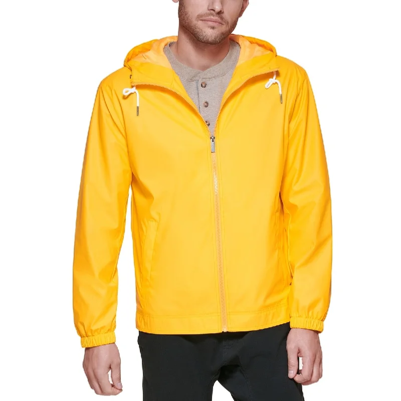 Club Room Men's Rubberized Lightweight Hooded Rain Jacket Yellow Size X-Large