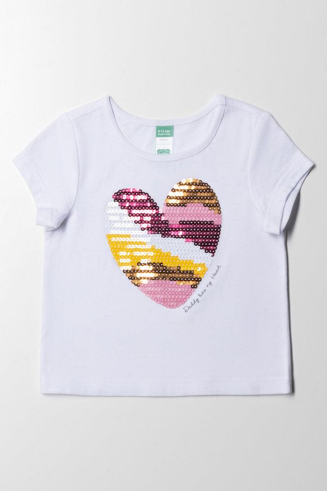 Sequin Heart Short Sleeve T-Shirt White