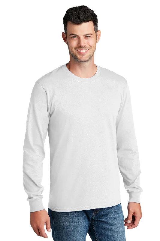 Port & Company Mens Core Long Sleeve Crewneck T-Shirt - White