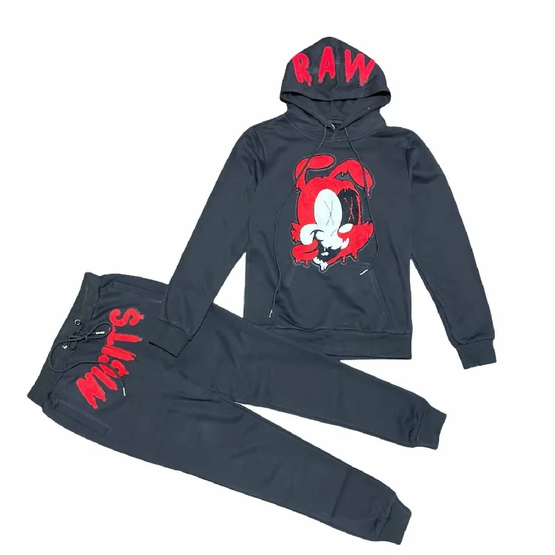 Men's Raw Night Jogging Set In Black/red