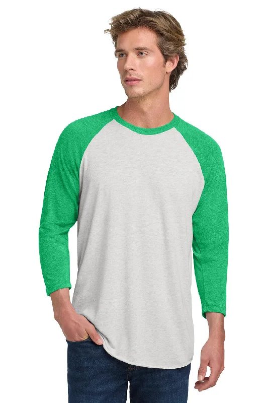 Next Level Mens Jersey 3/4 Sleeve Crewneck T-Shirt - Heather White/Envy Green