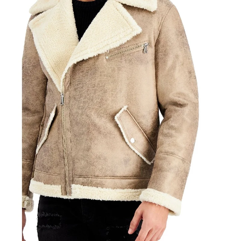 Inc International Concepts Men's Regular Fit Faux Shearling Jacket Beige Size Small