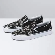 Men everyday wear sneakers-Classic Slip On Peace Paisley Black/True White