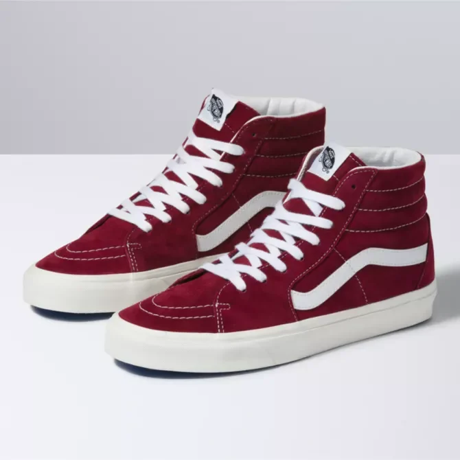 Men breathable casual loafers-Sk8-Hi Pig Suede Red