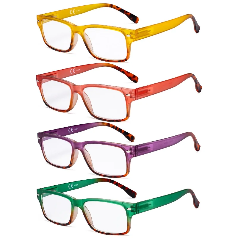 4 Pack Small Rectangle Reading Glasses Stylish Readers R108D