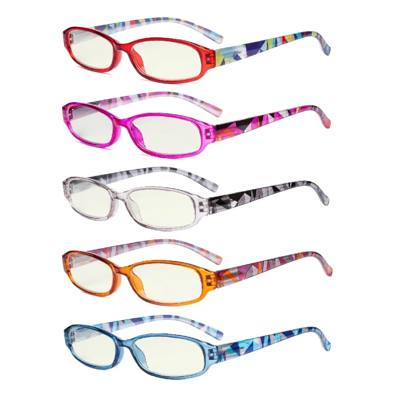 5 Pack Pattern Blue Light Filter Reading Glasses UVR9104G