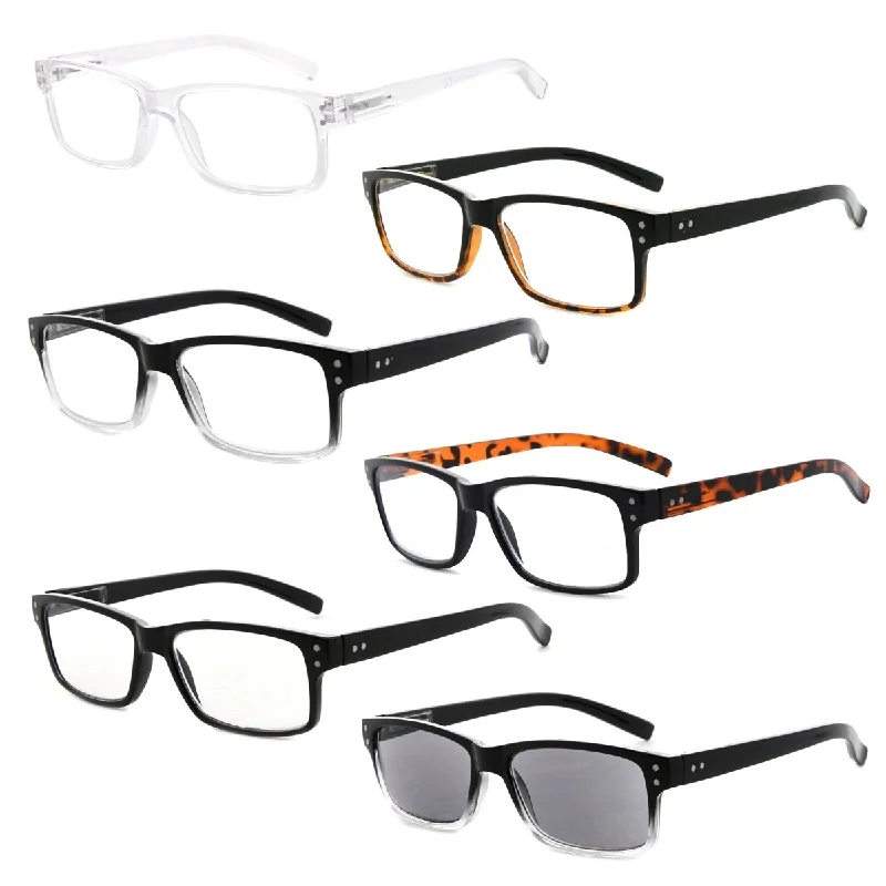 6 Pack Comfort Reading Glasses Rectangle Readers 3-R032