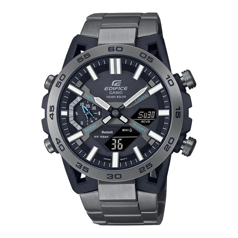 Casio Edifice ECB-2000DC-1ADF Black Analog-Digital Dial Gray Ion Plated Stainless Steel Band Men's Watch Smartphone Link Tough Solar ED565