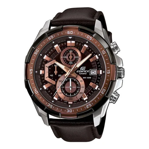 Casio EDifice EFR-539L-5AVUDF Brown Analog Dial Brown Leather Band Men's Watch Chronograph 100M Water Resistant EX194