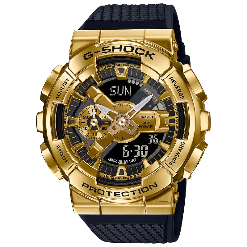 Casio G-Shock GM-110G-1A9DR Gold Ip Black & Gold Analog-Digital Dial Black Resin Strap Men's Watch Shock And 200M Water Resistant G1053