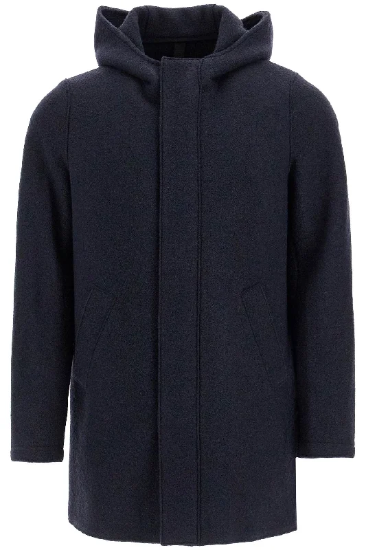 Harris Wharf London Men's Hooded Wool Coat In Boiled Wool