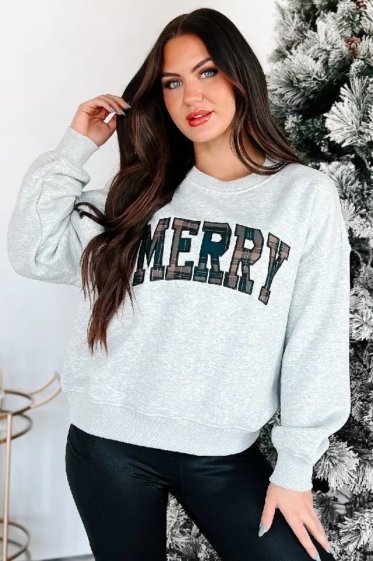 On The Cute List Graphic "Merry" Sweatshirt (Heather Grey)