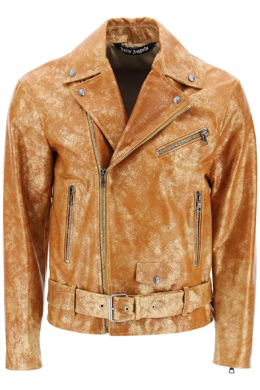 Palm Angels Men's Pa City Biker Jacket In Laminated Leather