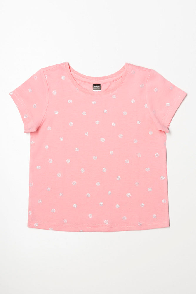 Glitter Spot Printed T-Shirt Coral Pink