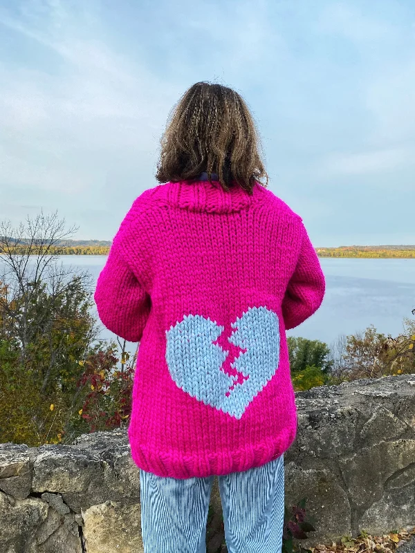 Heartbreaker Cardigan Sweater: Neon Pink + Sky Blue