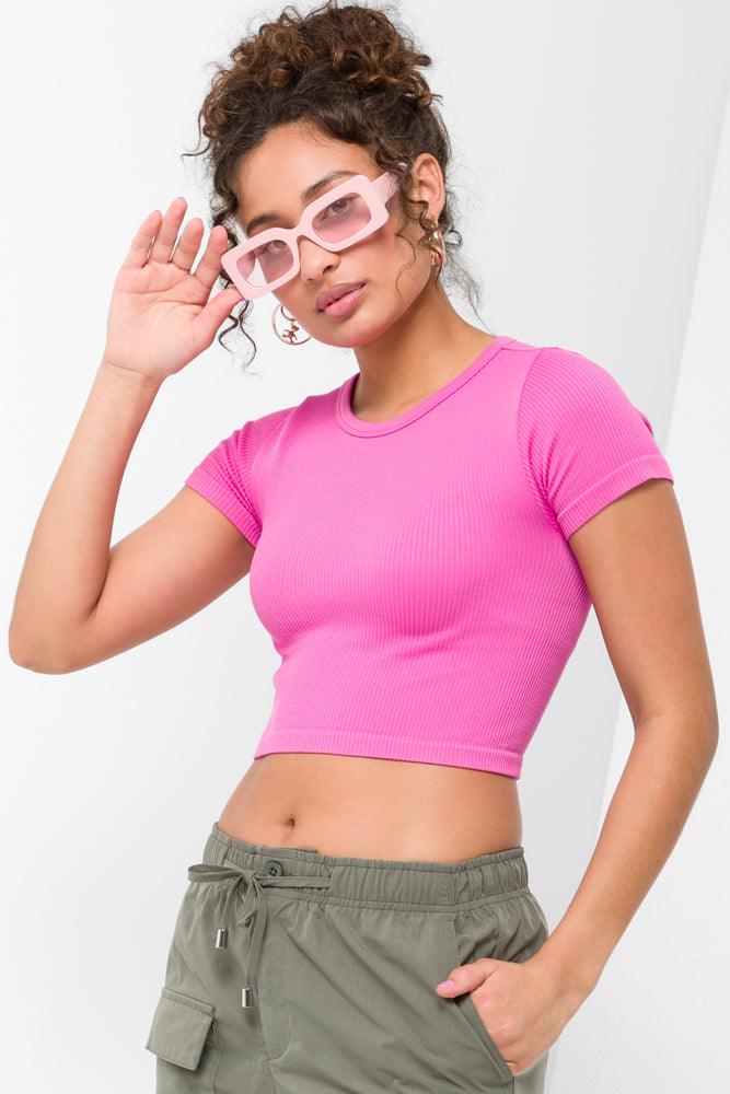 Seamless Cropped T-Shirt Hot Pink