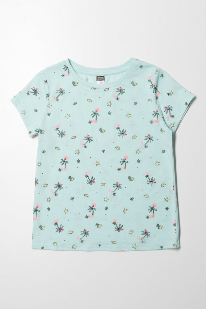 Tropical Printed T-Shirt Mint Green