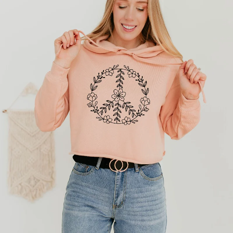 Botanical Peace Sign Cropped Sweatshirt or Crop Hoodie *Women's Crop Fit*