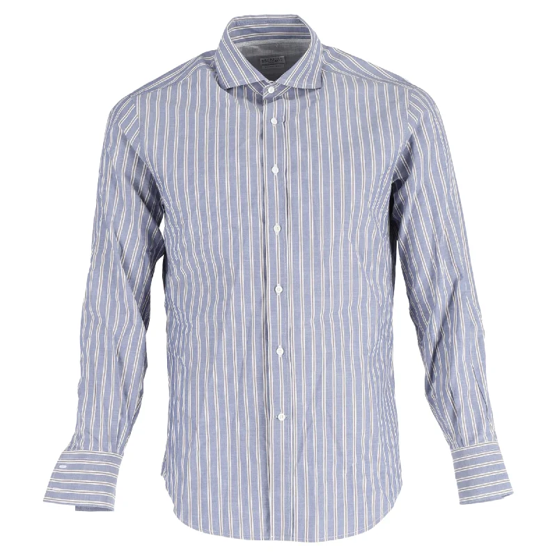 Brunello Cucinelli Striped Shirt Blue in Light Blue Cotton