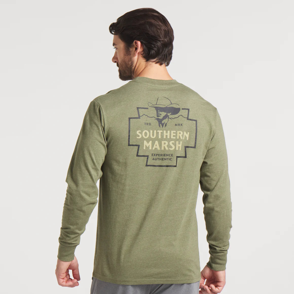 Cowboy Badge Long Sleeve Tee in Washed Dark Green by Southern Marsh