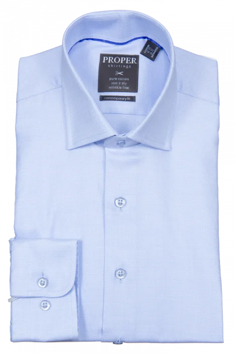 Proper Contemporary Fit Regular Cuff Pure Cotton Wrinkle Free Shirt - P205ET0R - Blue