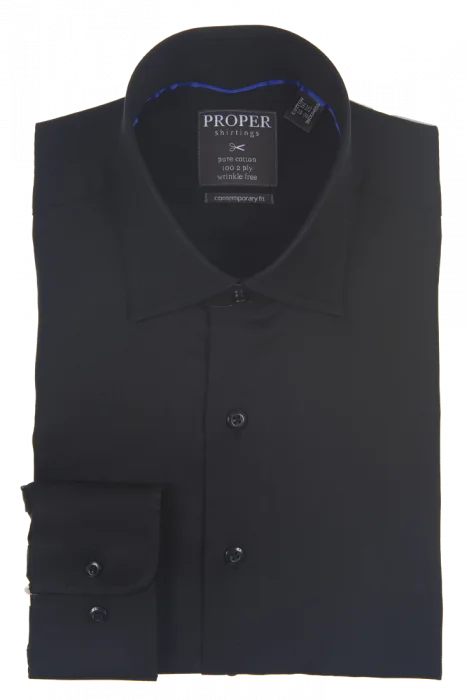 Proper Contemporary Fit Regular Cuff Pure Cotton Wrinkle Free Shirt - P720ET0R - Black