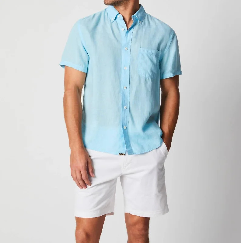 Short Sleeve Linen Button Down Tuscumbia Shirt In Day Blue