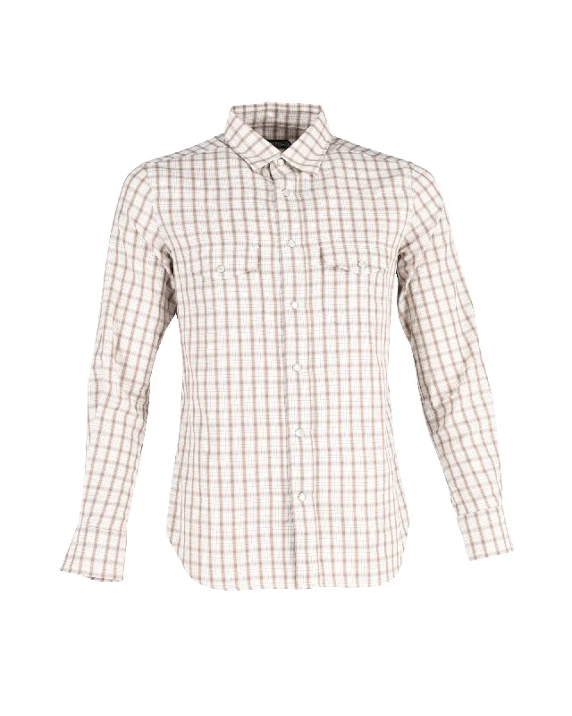 Tom Ford Slim-Fit Gingham Western Shirt i Beige Cotton