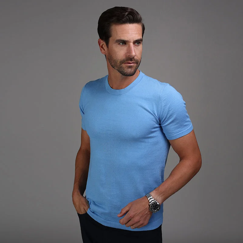 Lucca Luxury Touch Cotton and Silk T-Shirt Blue