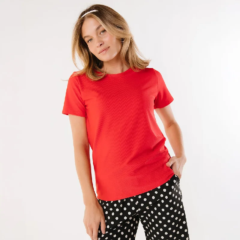 Ribbed Basic Tee, Red