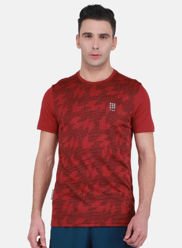 Rock-it Men Maroon Self Design T-Shirt